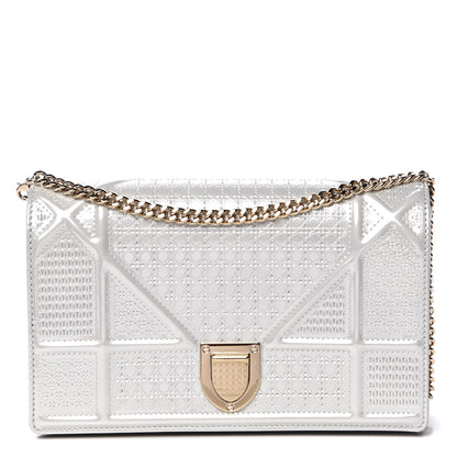 Christian Dior Patent Micro-Cannage Diorama Wallet on Chain Pouch White 1 of 10