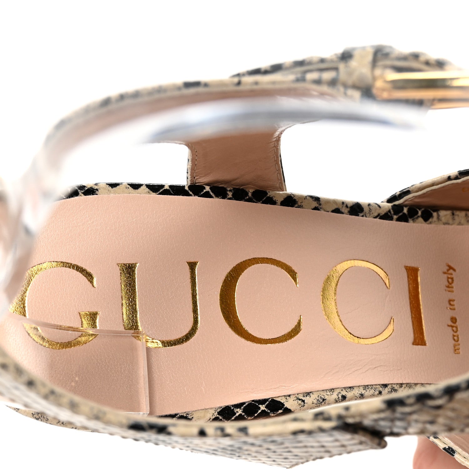 Gucci Calfskin Snakeskin Print Horsebit 40/135mm Platform Sandals 40.5 Beige Avana 8 of 10