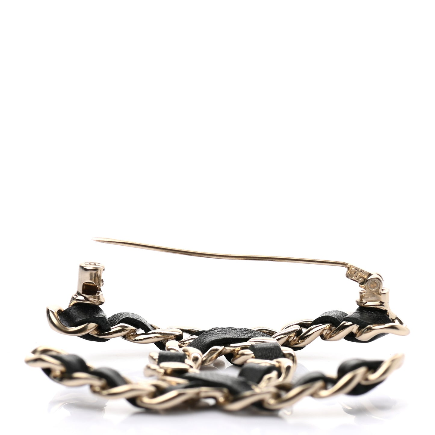 Lambskin Chain CC Brooch Black Gold