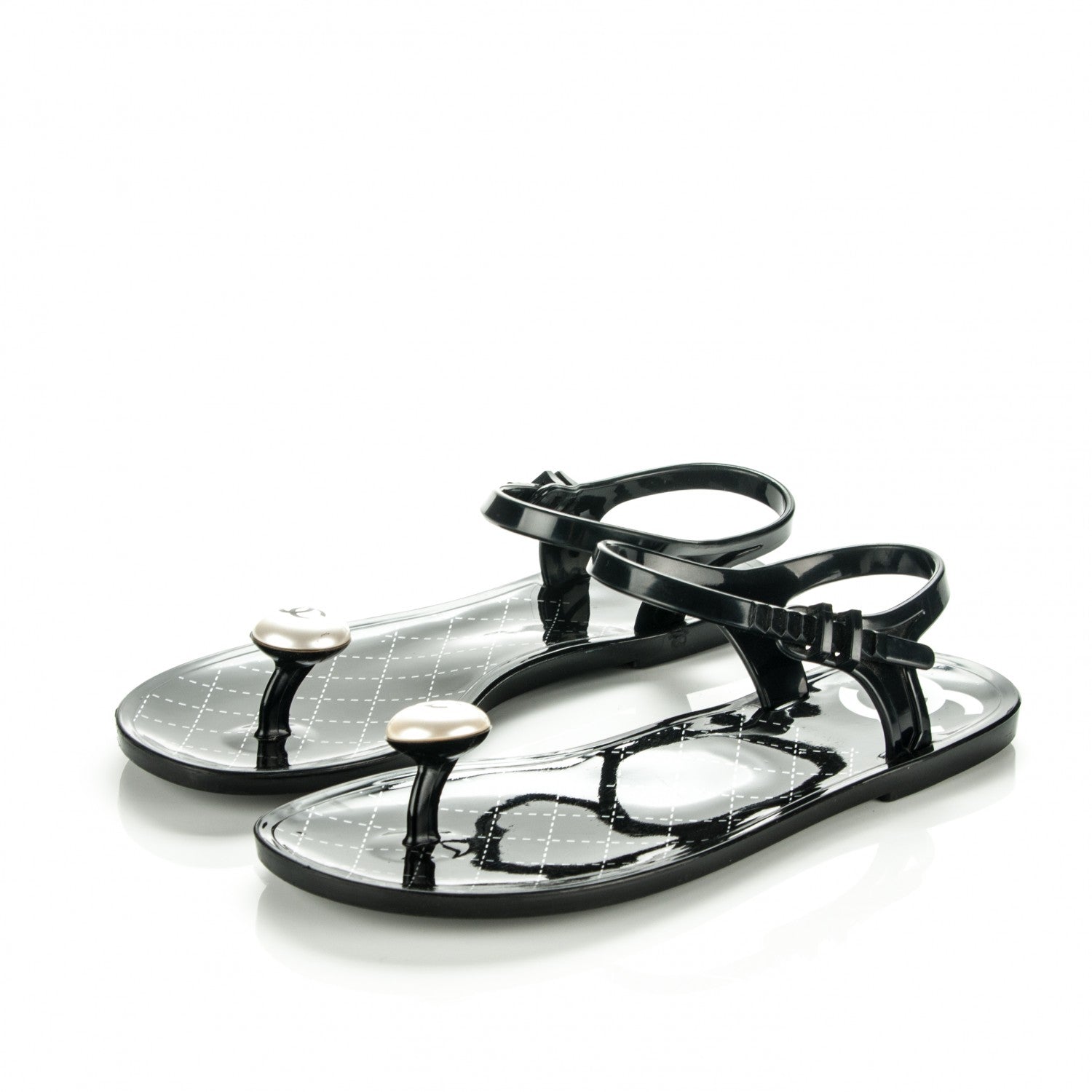 Chanel PVC CC Pearl Thong Sandals 36 Black 3 of 8