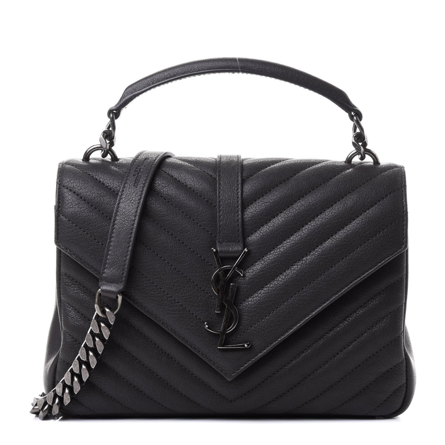 Sheepskin Matelasse Chevron Monogram Medium College Bag Asphalt