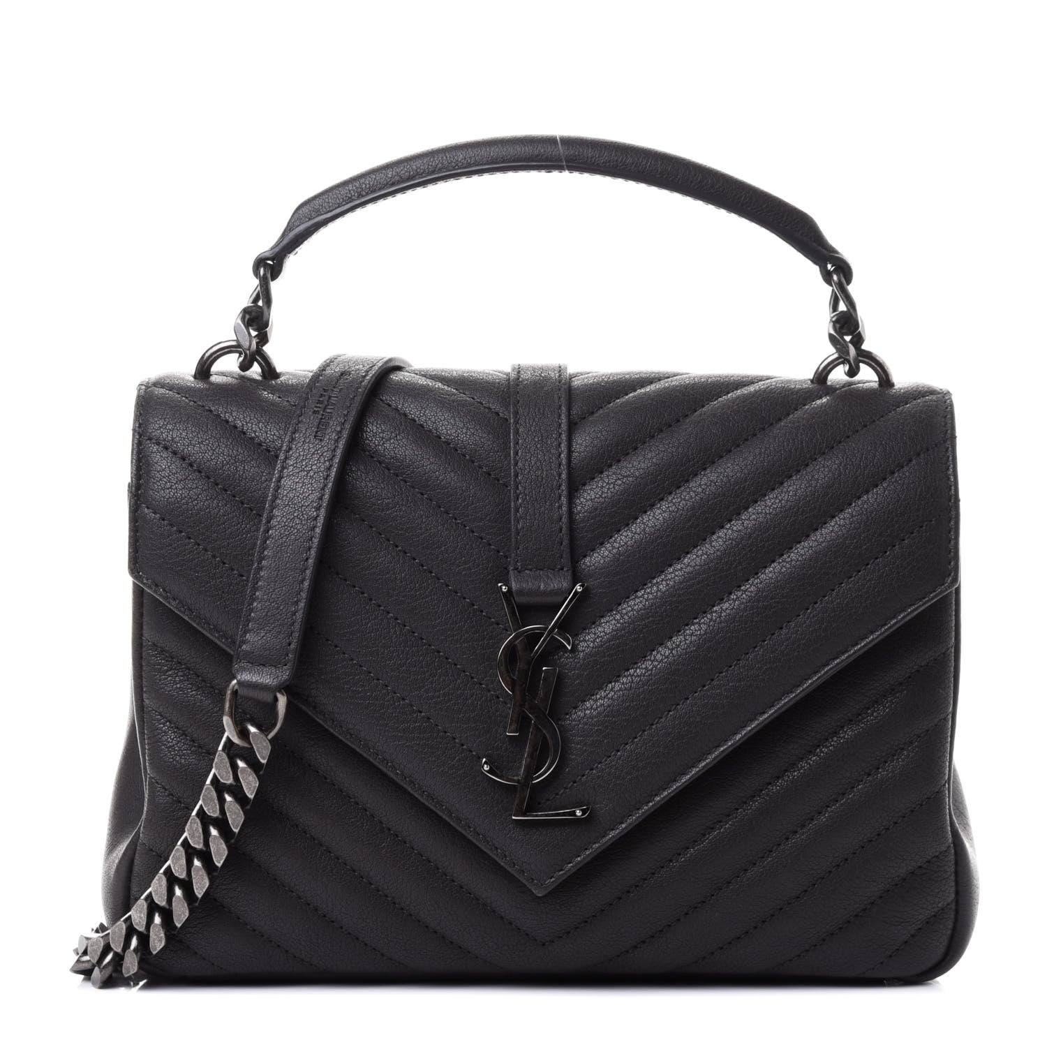 Saint Laurent Sheepskin Matelasse Chevron Monogram Medium College Bag Asphalt 1 of 4