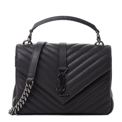 Saint Laurent Sheepskin Matelasse Chevron Monogram Medium College Bag Asphalt 1 of 4