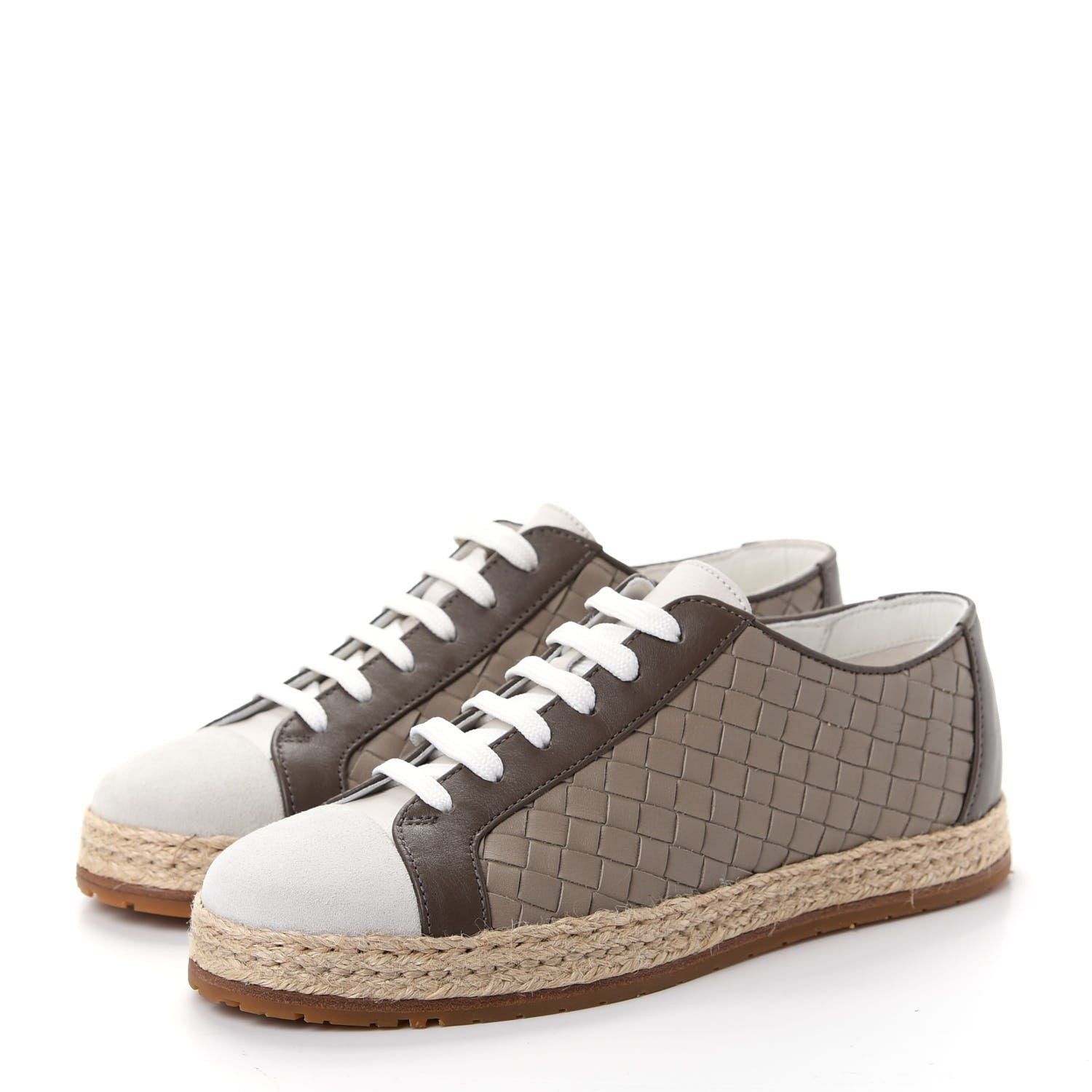 Bottega Veneta Nappa Intrecciato Espadrille Lace up Sneakers 35 Brown 3 of 11