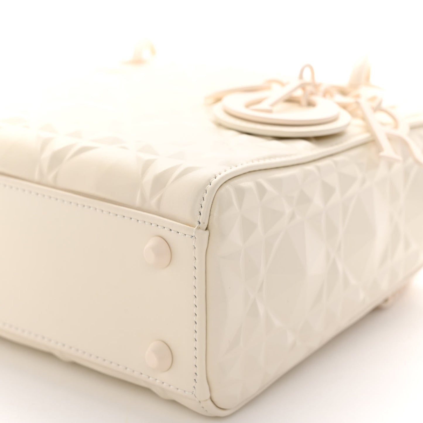 Calfskin Cannage Diamond Mini Lady Dior White