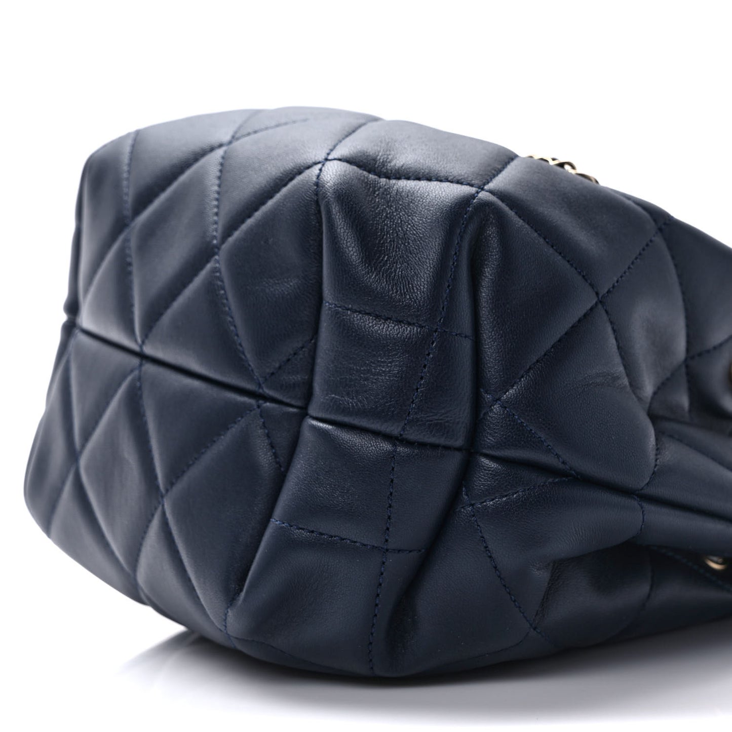 Lambskin Quilted CC Dweller Drawstring Bucket Bag Navy
