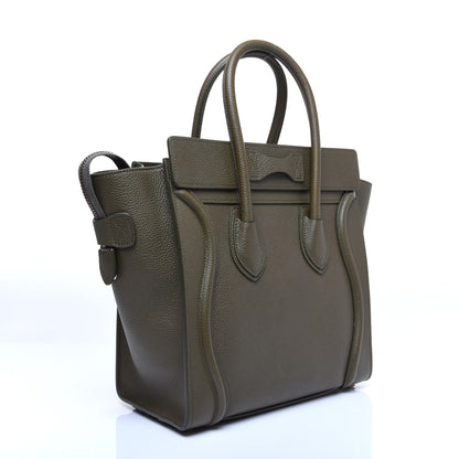 Celine Drummed Calfskin Micro Luggage Dark Olive 3 of 12