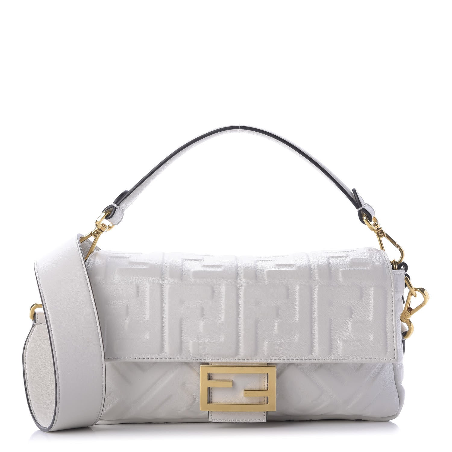 Fendi Nappa FF 1974 Embossed Baguette White 1 of 9