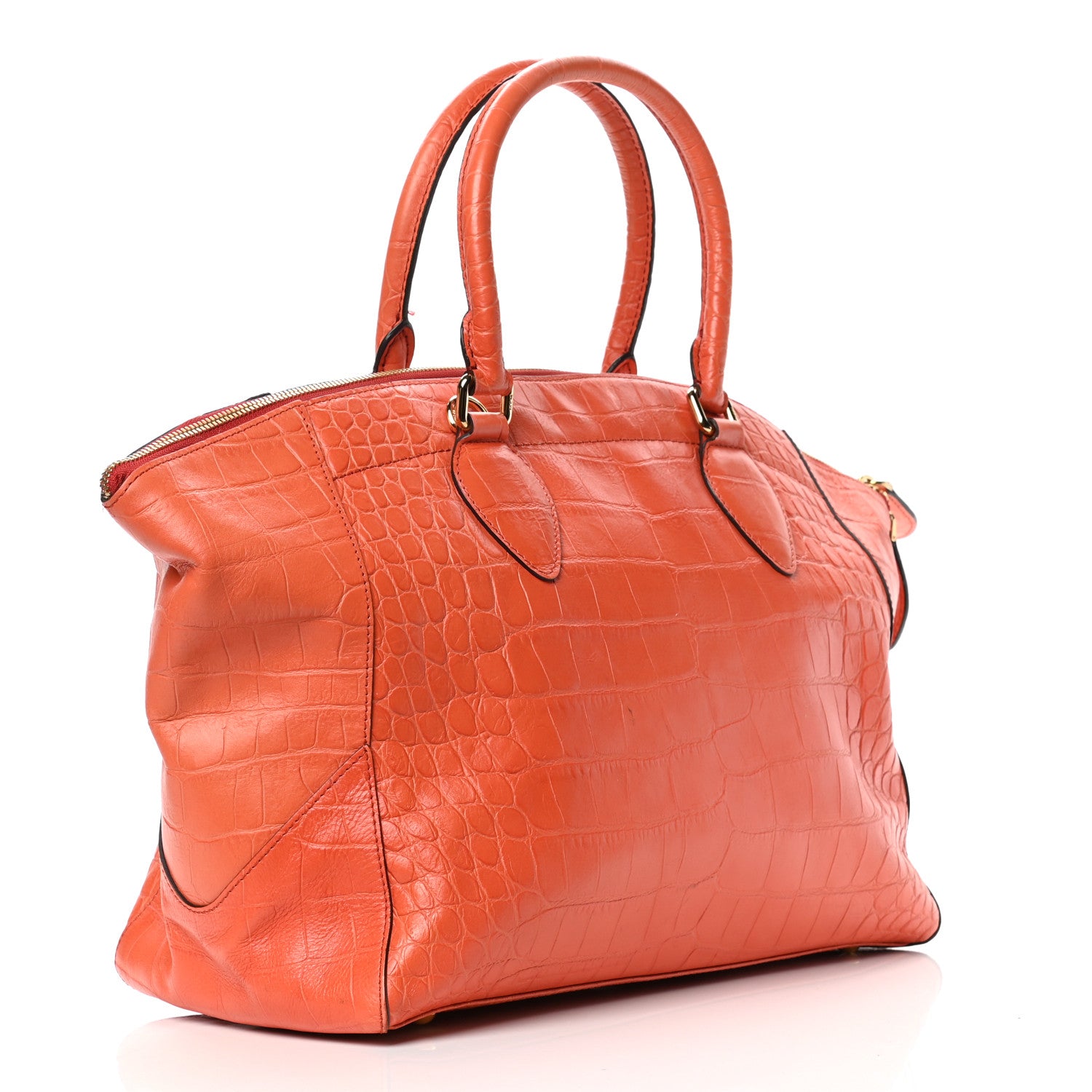 MCM Calfskin Crocodile Embossed Tote Orange 2 of 7