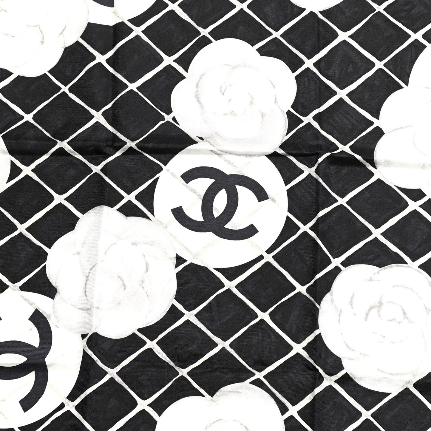 Silk Camellia CC Square Scarf Black