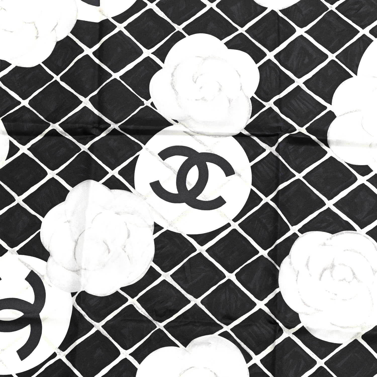 Chanel Silk Camellia CC Square Scarf Black 2 of 4