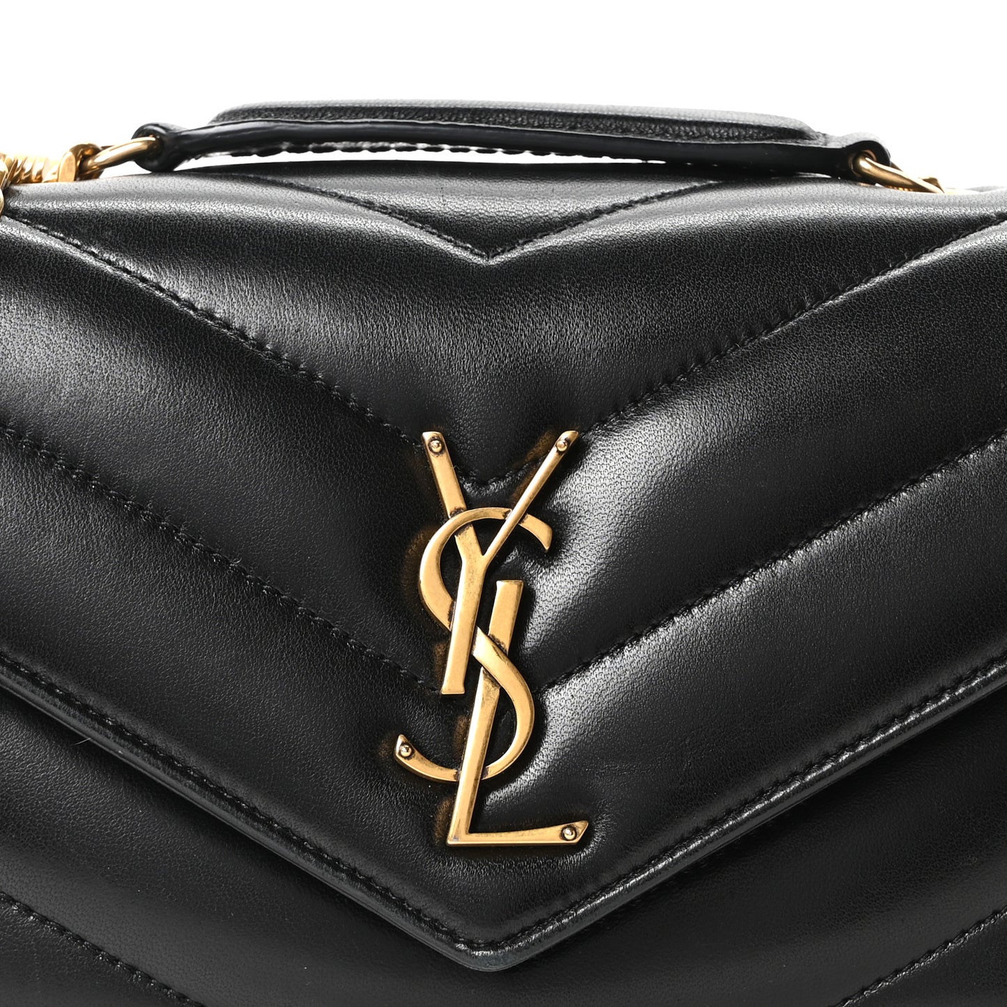Lambskin Chevron Quilted Small Loulou Black