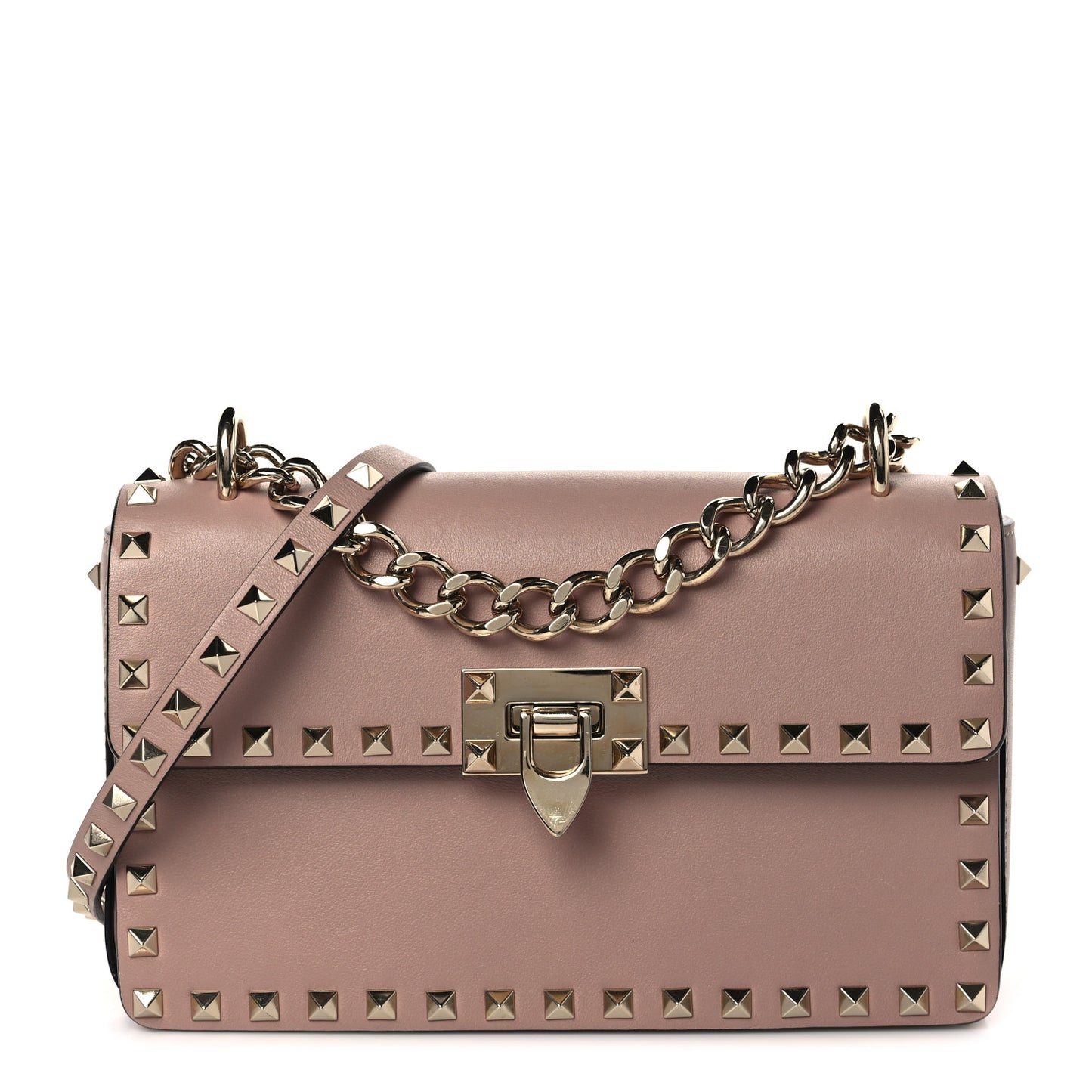 Vitello Rockstud Flip Lock Chain Crossbody Bag Poudre