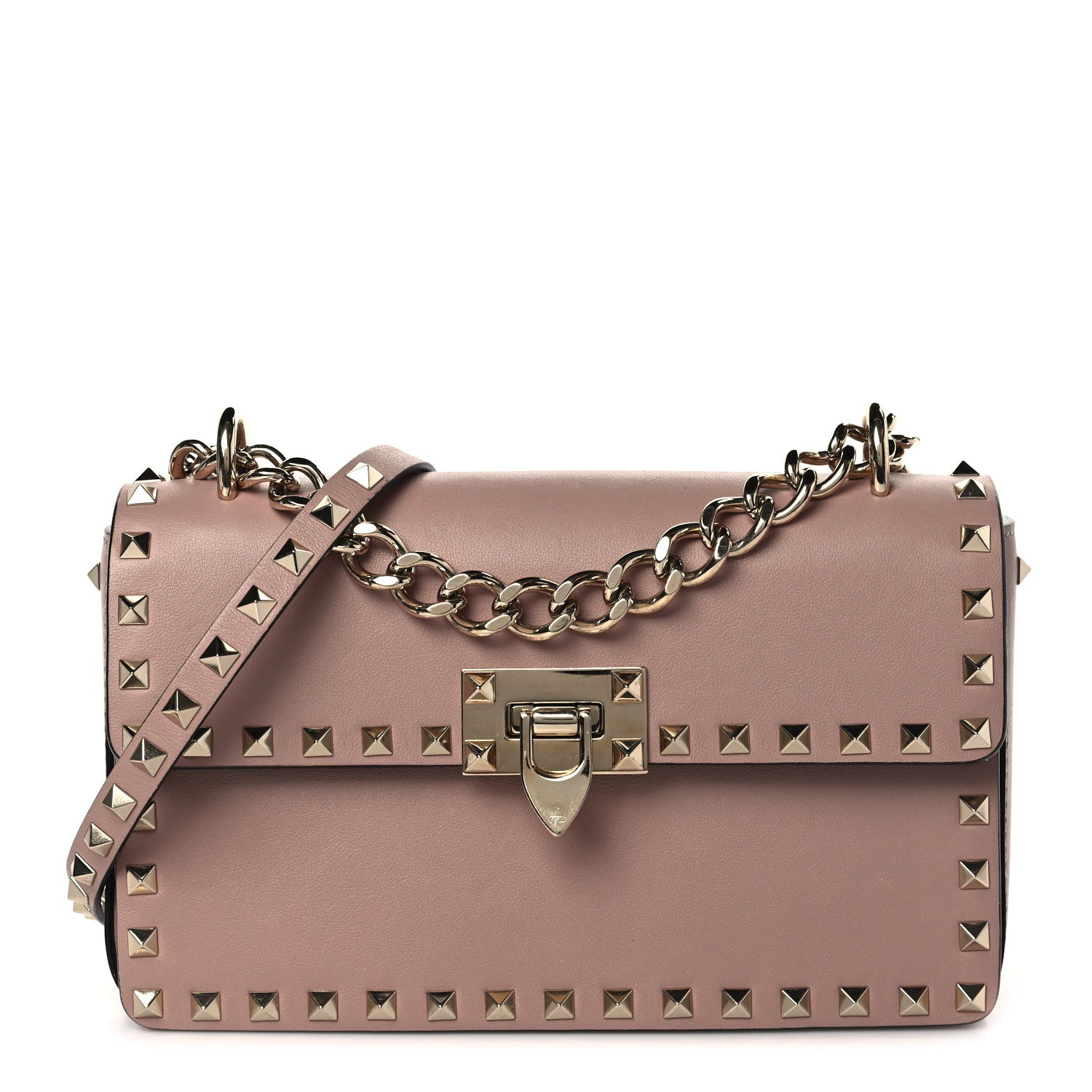 Valentino Garavani Vitello Rockstud Flip Lock Chain Crossbody Bag Poudre 1 of 7