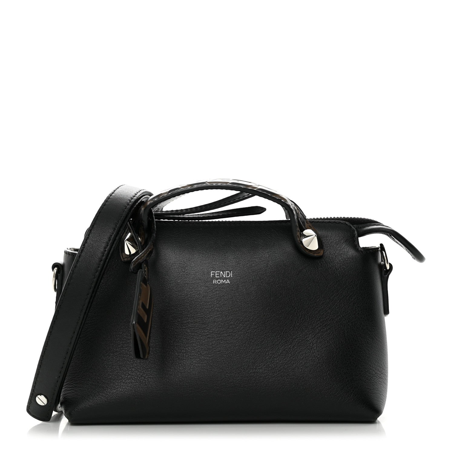 Fendi Vitello Dolce Bi-Color FF 1974 Embossed Mini By The Way Boston Bag Black Maya 1 of 11