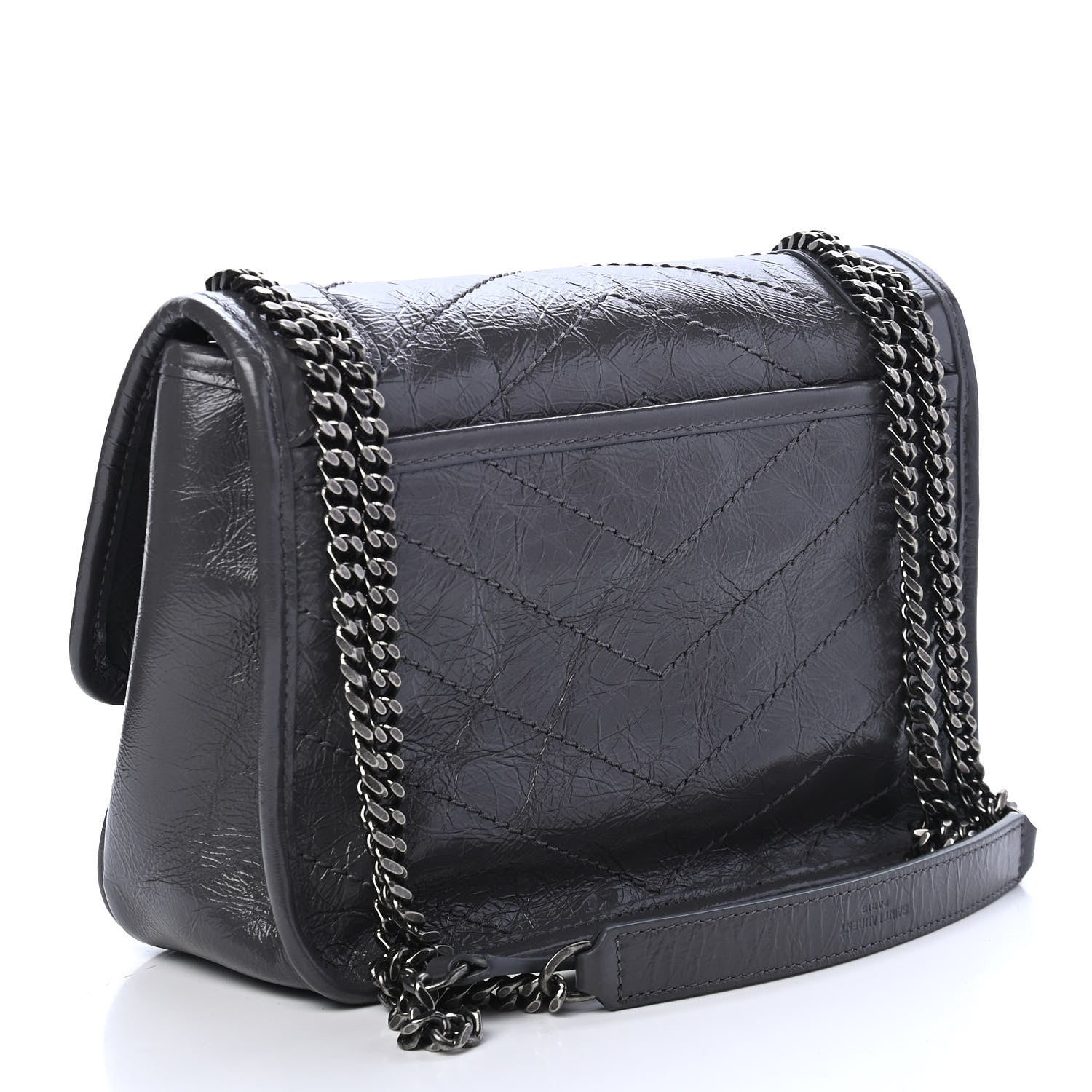 Saint Laurent Crinkled Calfskin Matelasse Monogram Baby Niki Chain Satchel Storm 2 of 9