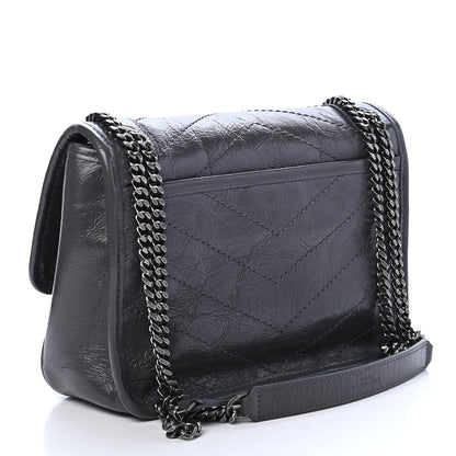 Saint Laurent Crinkled Calfskin Matelasse Monogram Baby Niki Chain Satchel Storm 3 of 9