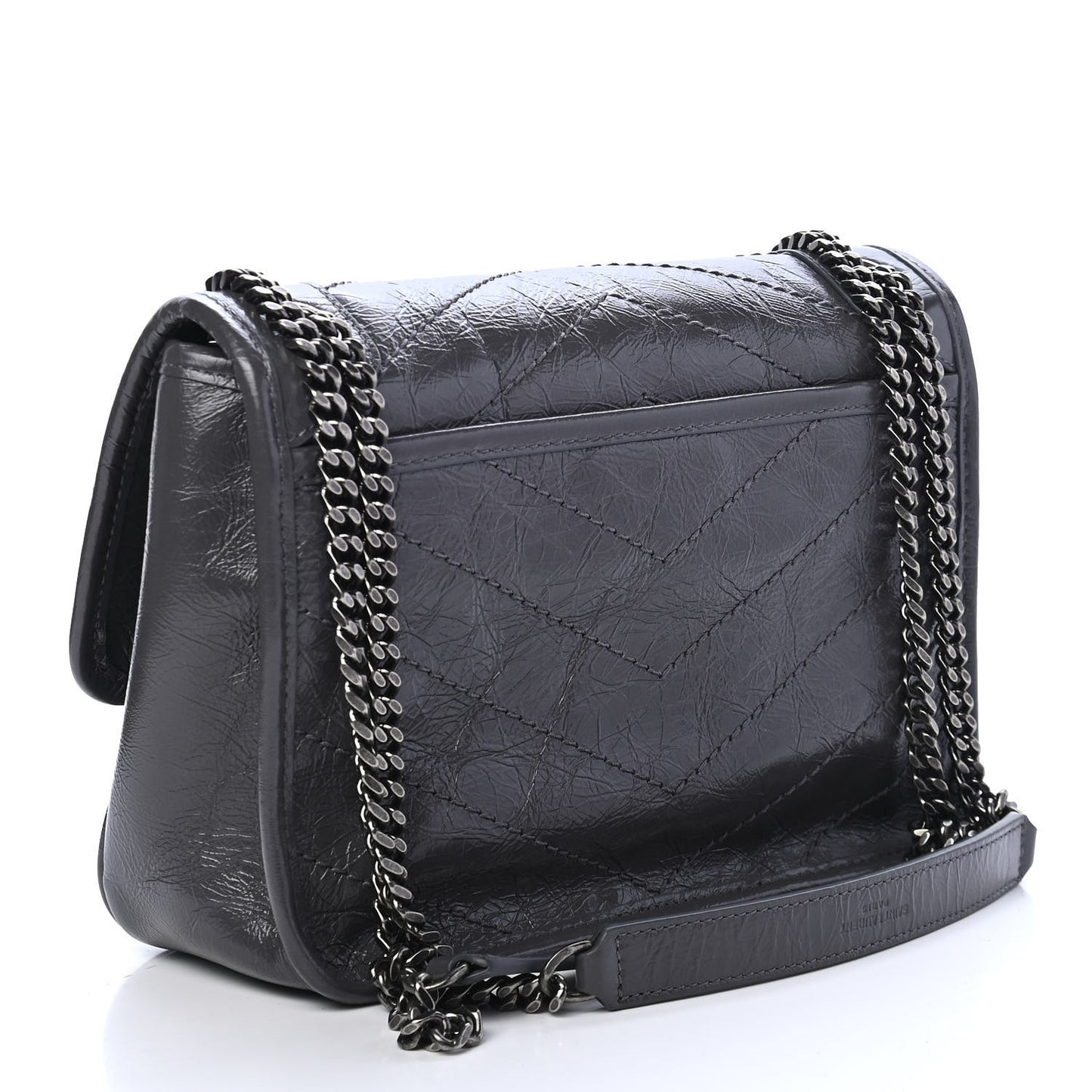 Crinkled Calfskin Matelasse Monogram Baby Niki Chain Satchel Storm