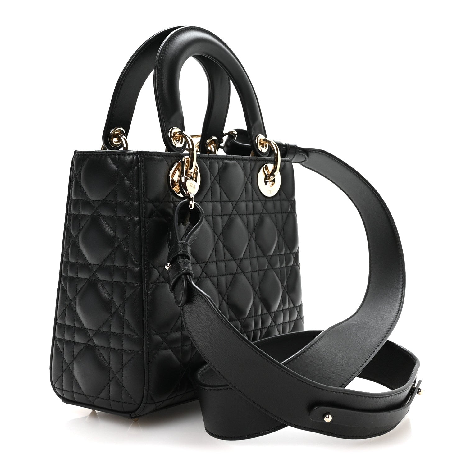 ABA11-6 クリスチャンディオール LADY DIOR カナージュ エナメル Christian Dior Lambskin Cannage Small My ABCDior Lady Dior Black