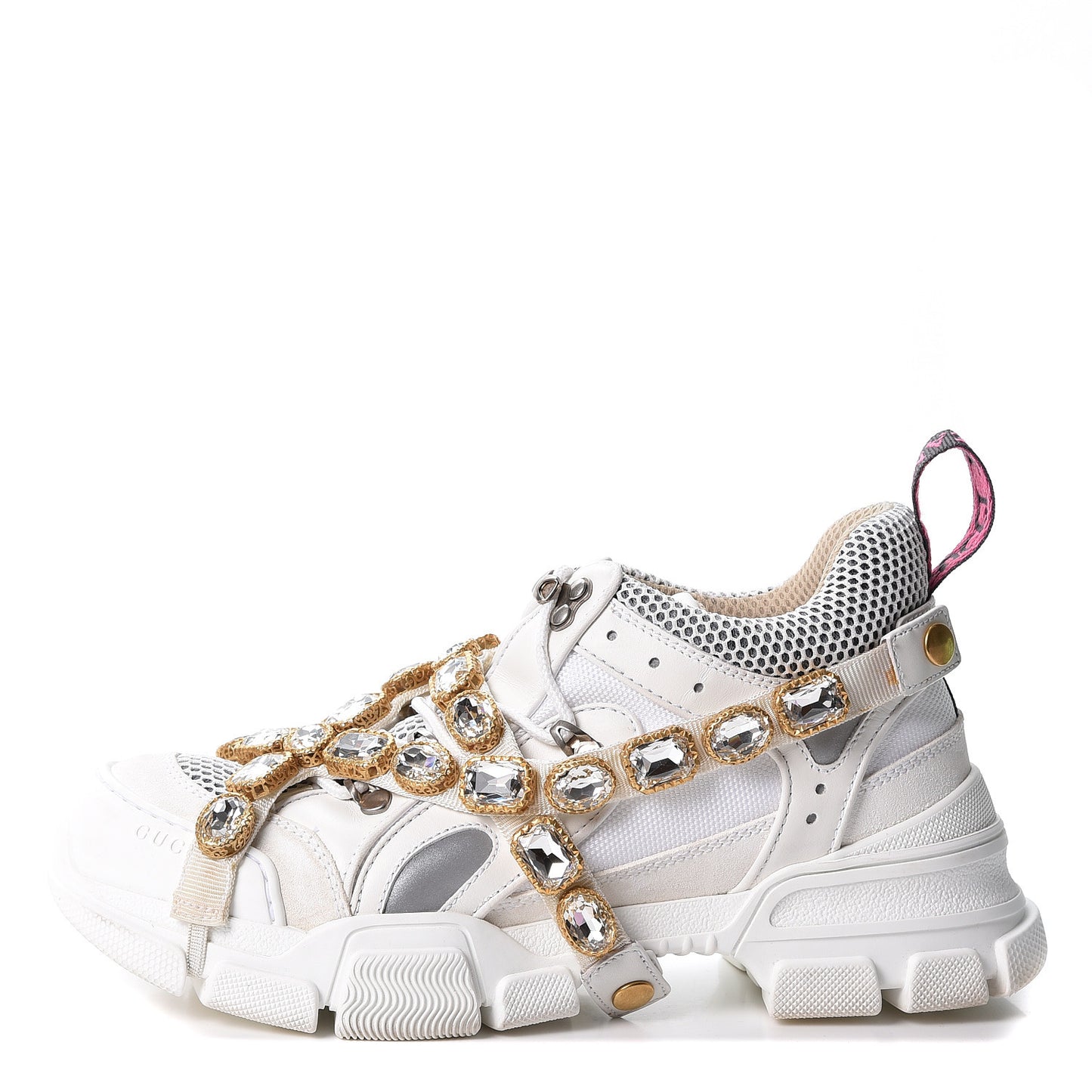 X SEGA Mesh Calfskin Suede Removable Crystals Womens Flashtrek Sneakers 39 Great White