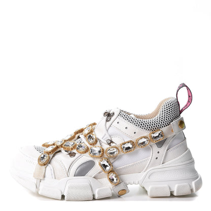 Gucci X SEGA Mesh Calfskin Suede Removable Crystals Womens Flashtrek Sneakers 39 Great White 1 of 11