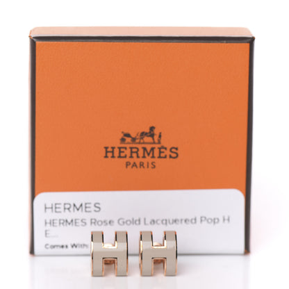 Hermes Rose Gold Lacquered Pop H Earrings Marron Glace 5 of 5