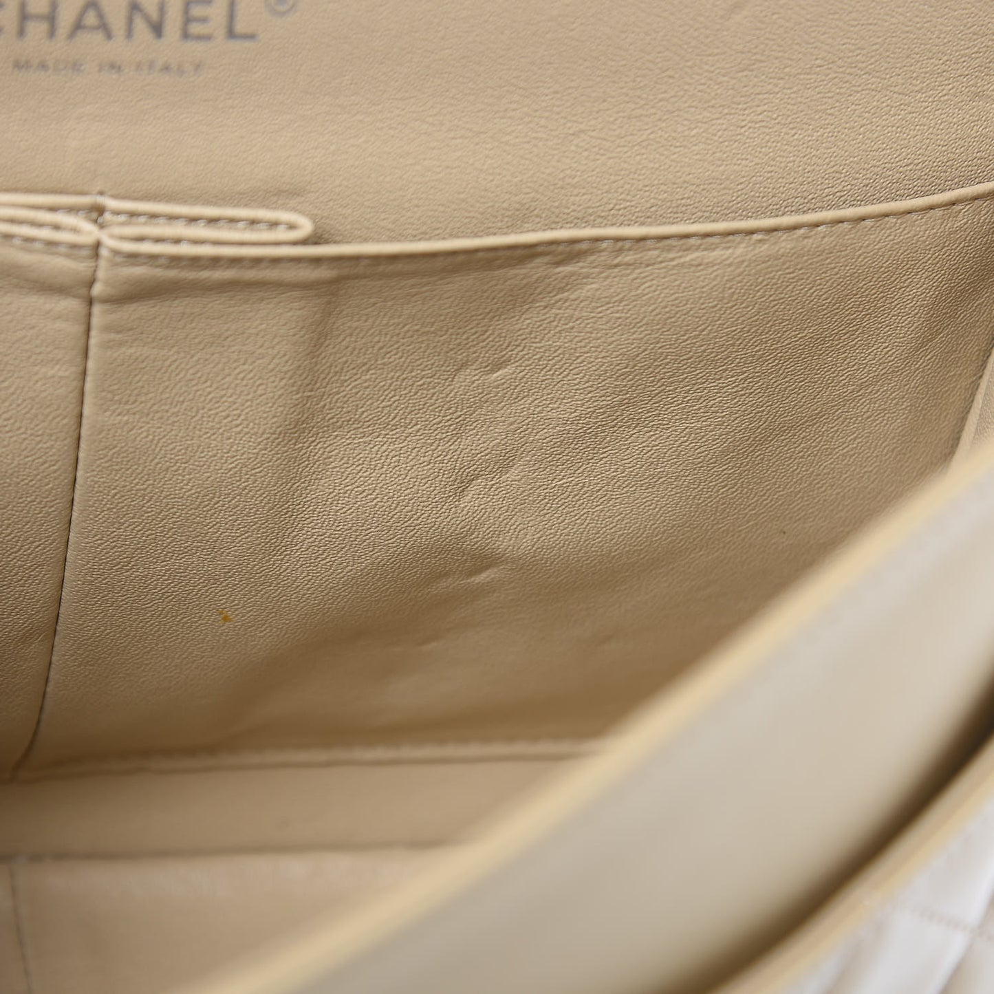 Patent Quilted Jumbo Double Flap Beige