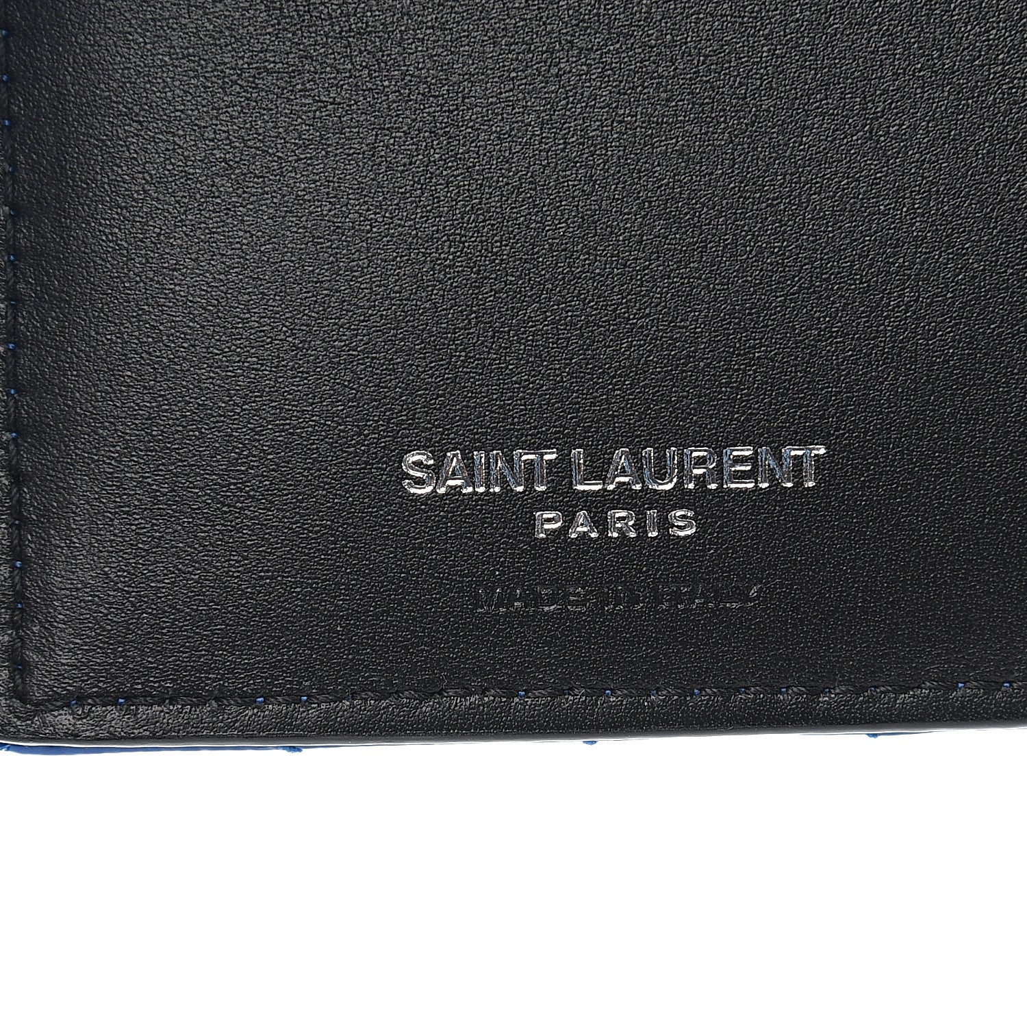 Saint Laurent Patent Grain De Poudre Matelasse Chevron Monogram Zipped Two-Part Wallet Royal Blue 5 of 6