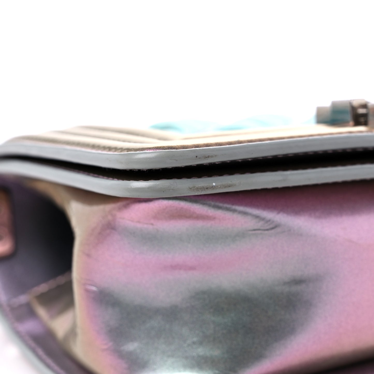 Iridescent Patent Calfskin PVC Quilted Small Boy Flap Light Purple