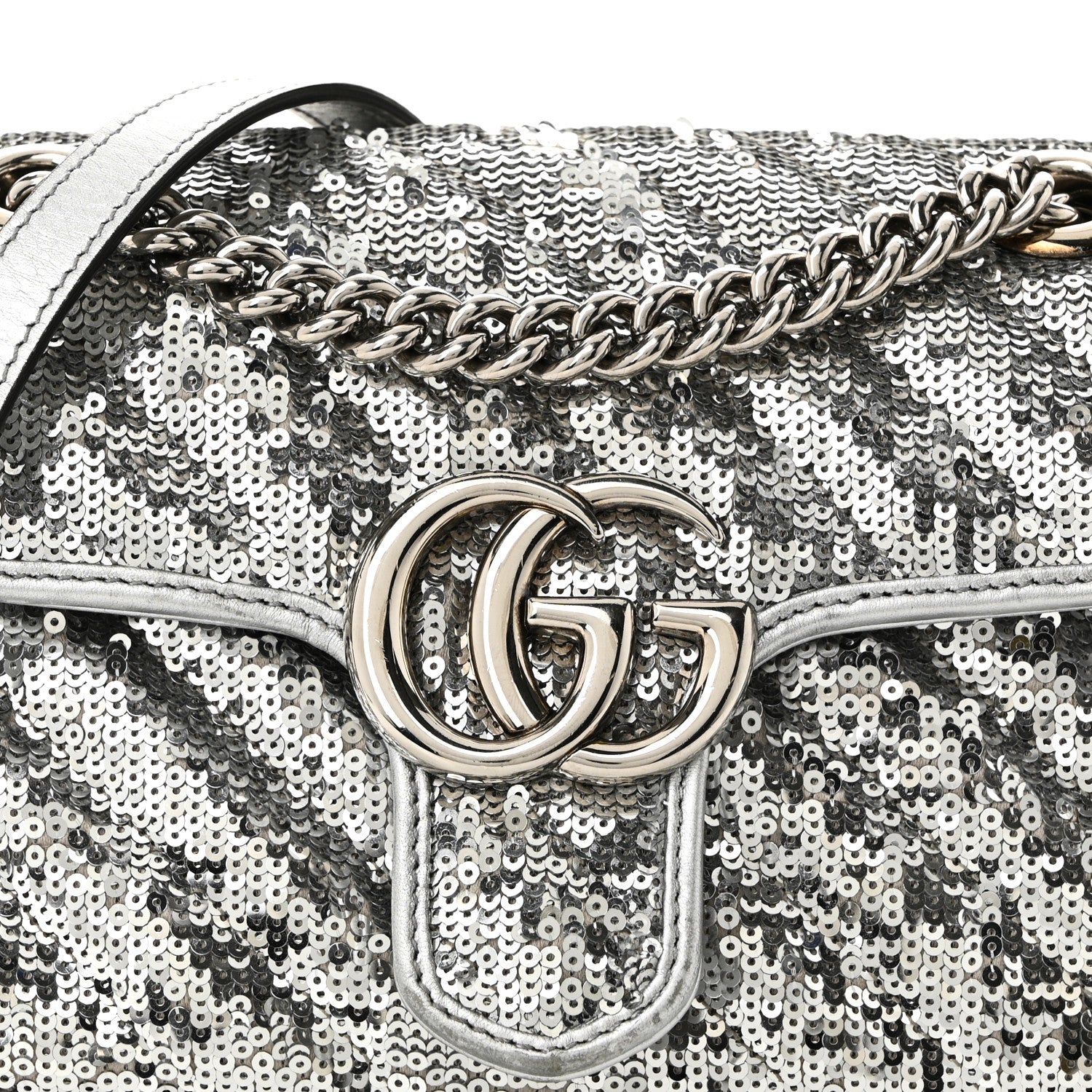 Gucci Sequin Matelasse Mini GG Marmont Shoulder Bag Silver 8 of 10