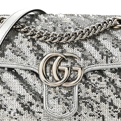 Gucci Sequin Matelasse Mini GG Marmont Shoulder Bag Silver 8 of 10