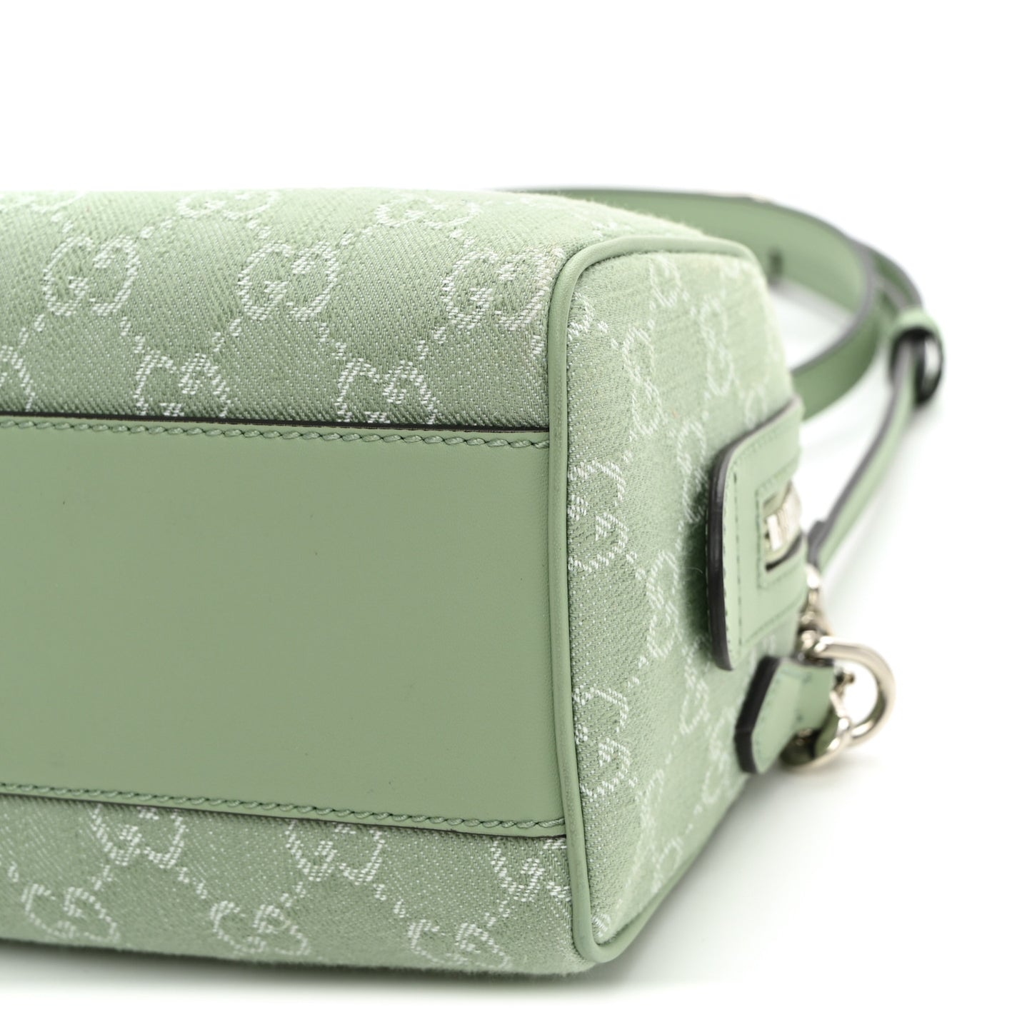 Denim GG Monogram Calfskin Mini Ophidia Top Handle Bag Pale Green
