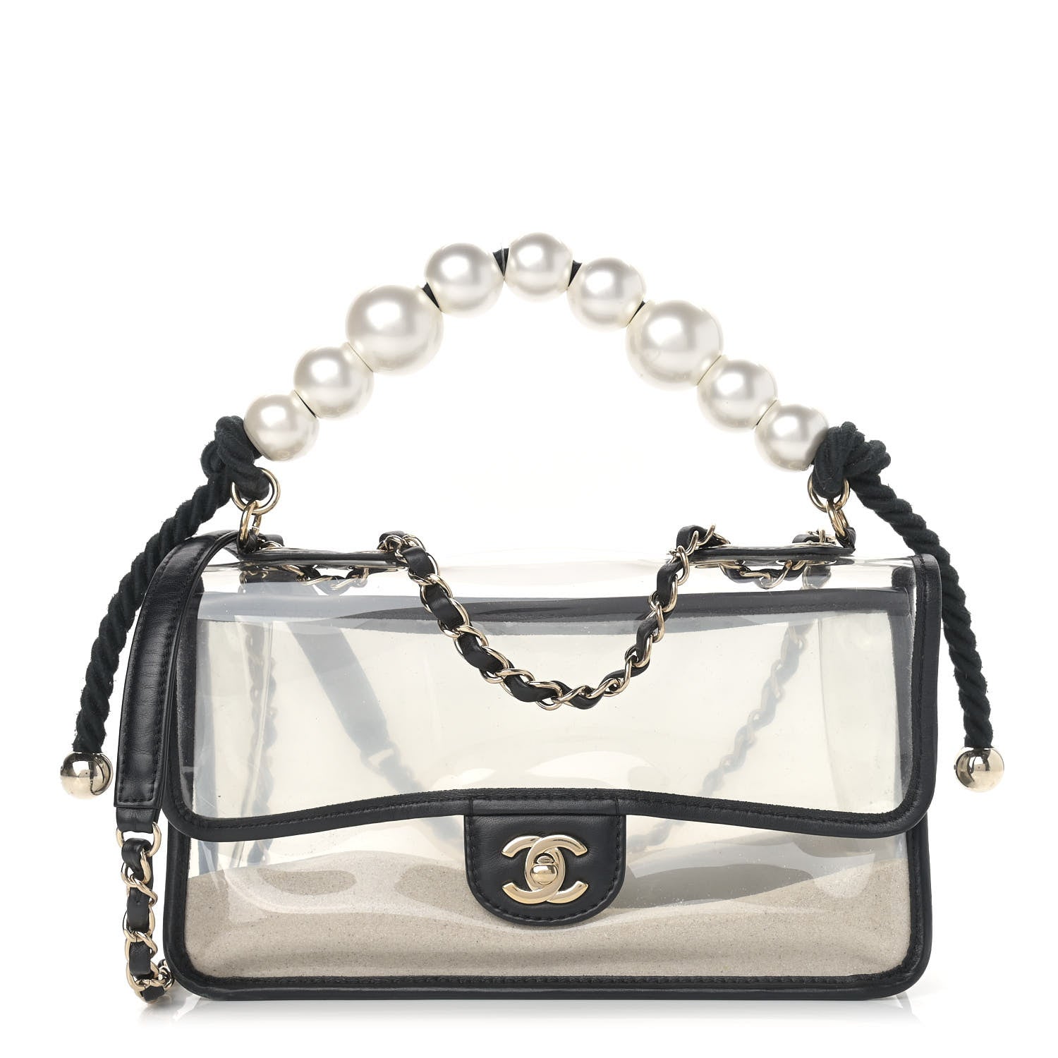 Chanel Lambskin PVC Sand By The Sea Flap With Pearl Strap Black 1 of 11