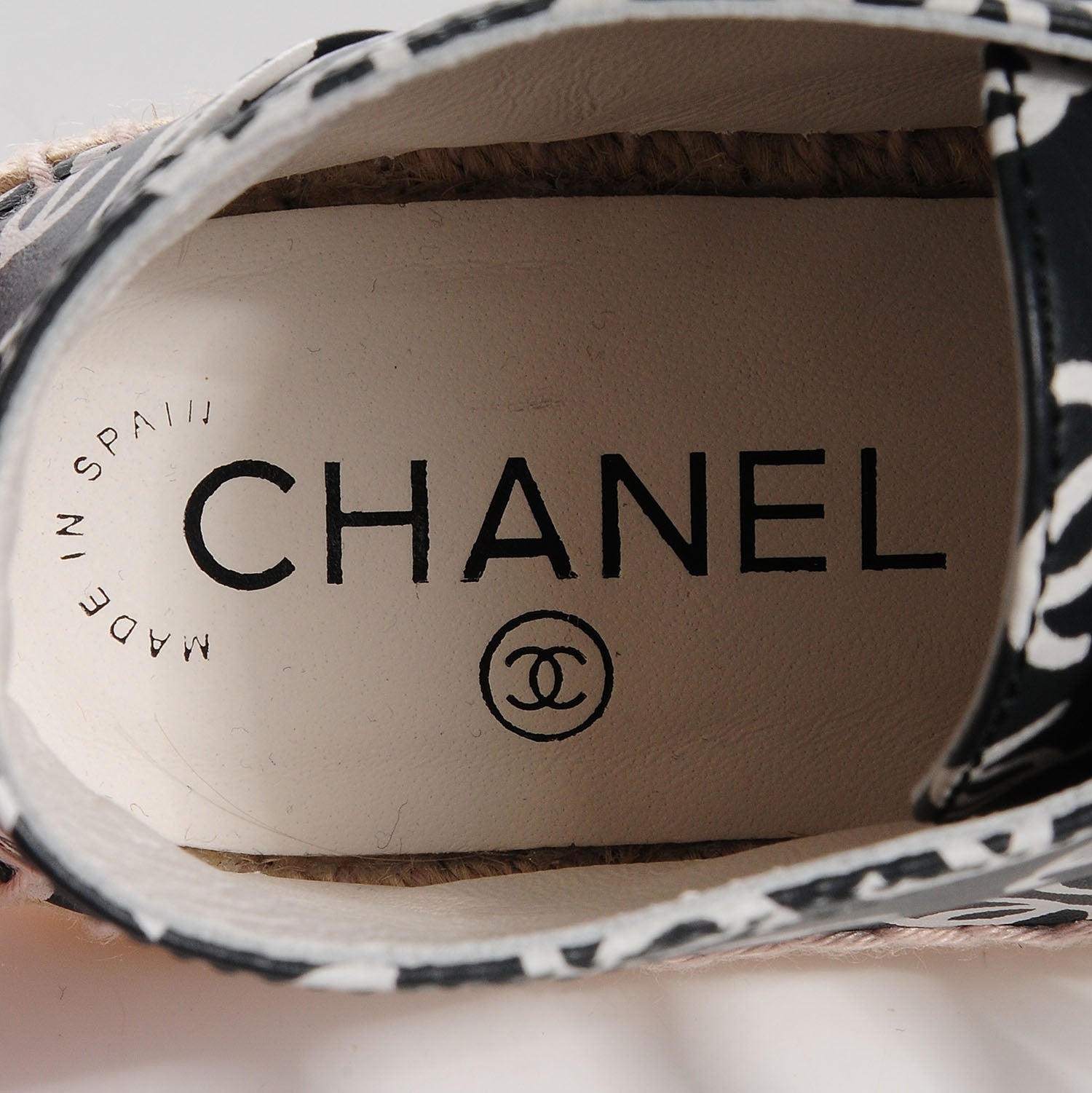 Chanel Lambskin Printed CC Lace Up Espadrilles 39 Black White 6 of 7