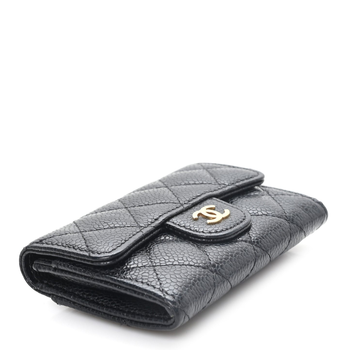 Caviar Quilted Flap Card Holder Wallet Black