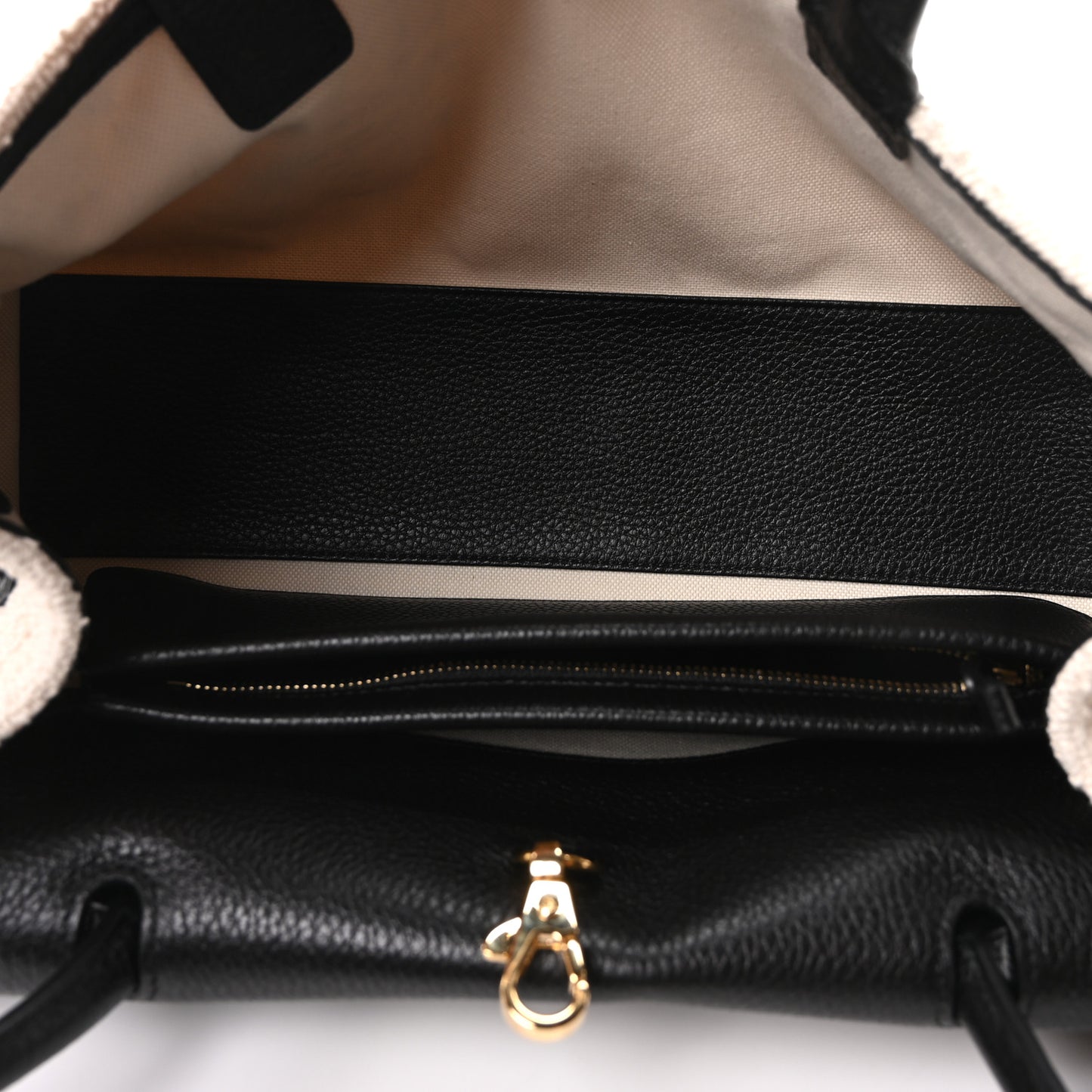 Grained Calfskin Boucle Urban Essentials Small Shopping Bag Ecru Black
