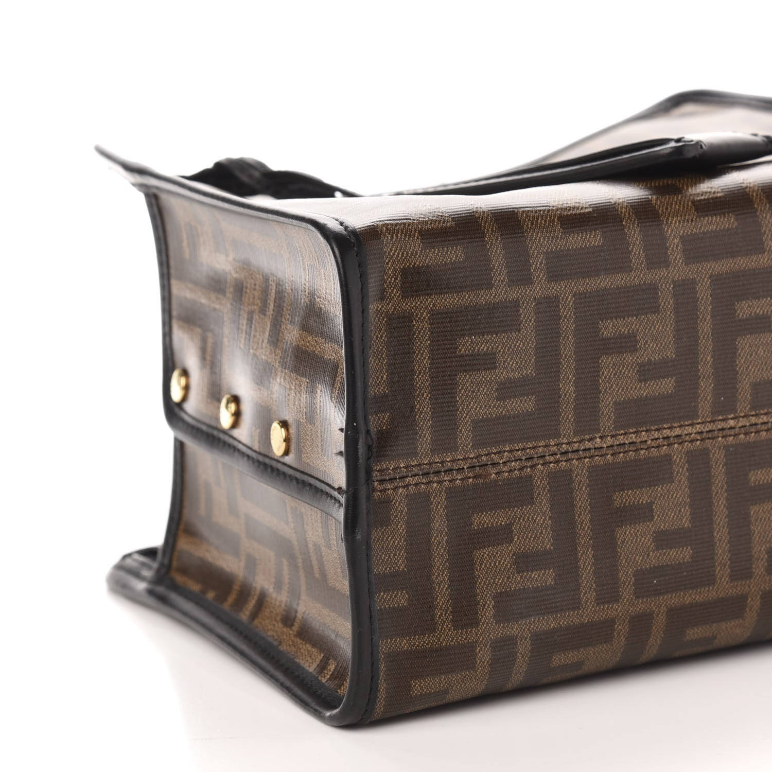 Fendi Glazed Fabric Vitello Century FF 1974 Stamp Patch Mini Peekaboo Defender Cover Mogano Panna Black 6 of 10