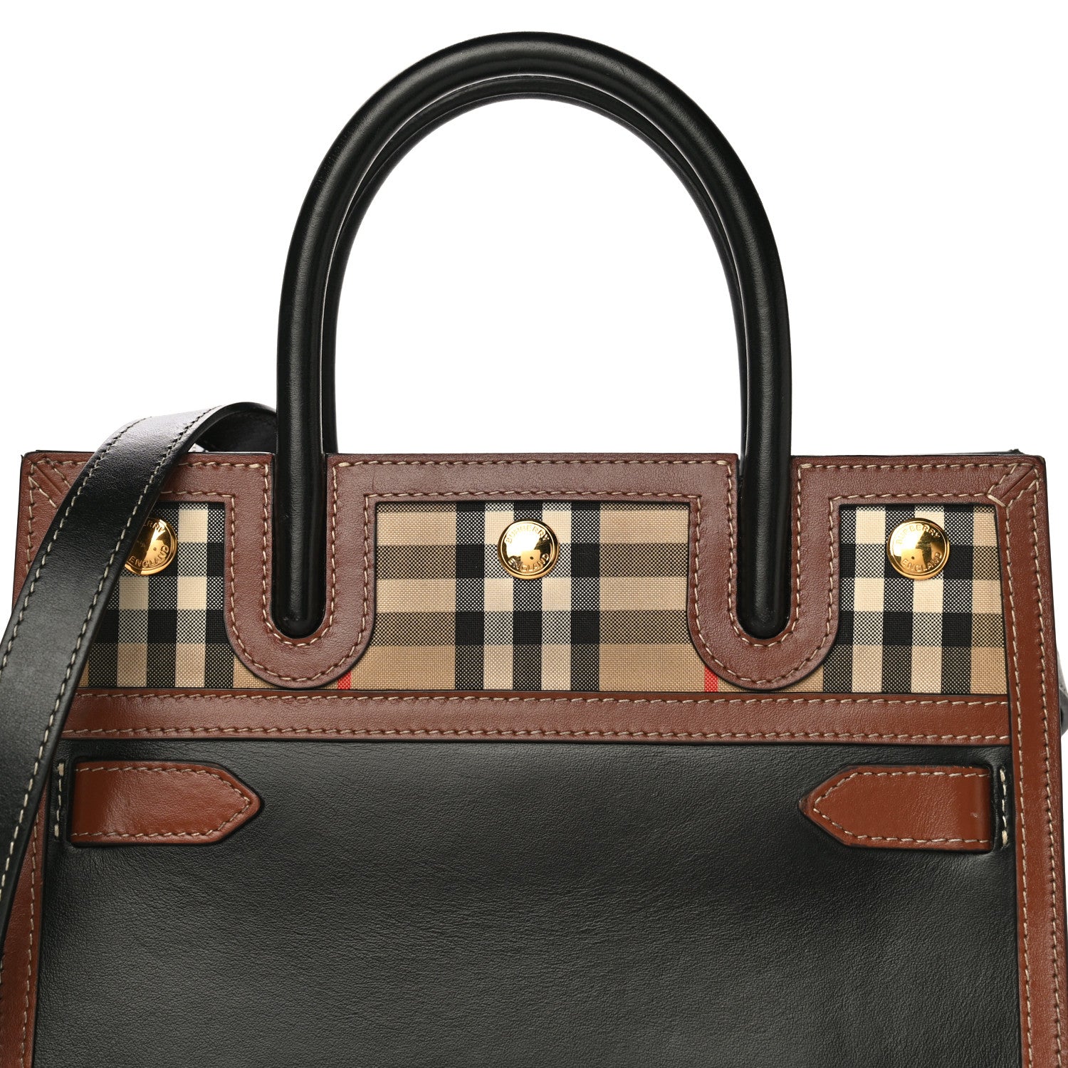 Burberry Calfskin Vintage Check Mini Two Handle Title Bag Black 7 of 24