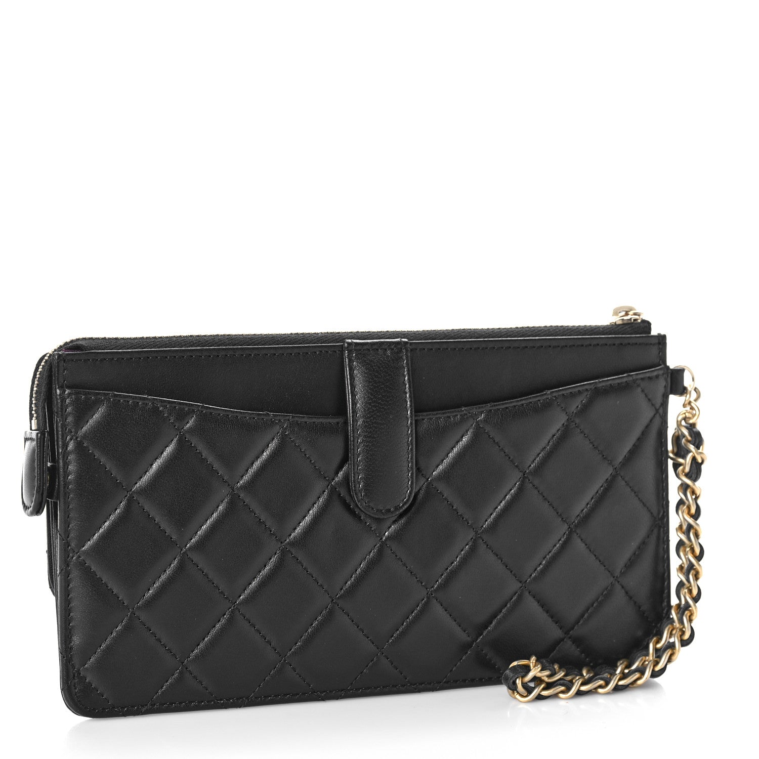 Chanel Lambskin Quilted Classic Pouch With Handle Black 3 of 9