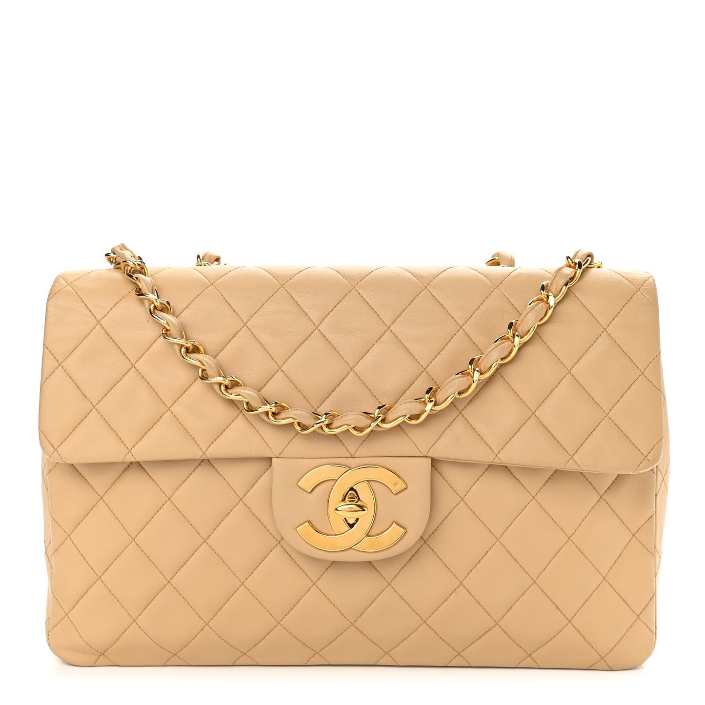 Lambskin Quilted XL Jumbo Single Flap Beige