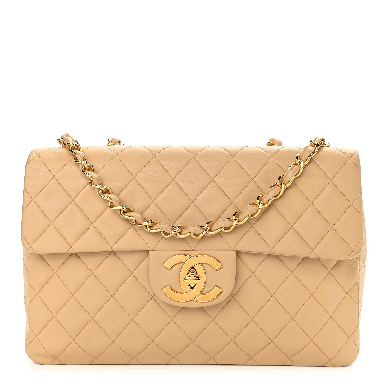 Chanel Lambskin Quilted XL Jumbo Single Flap Beige 1 of 14