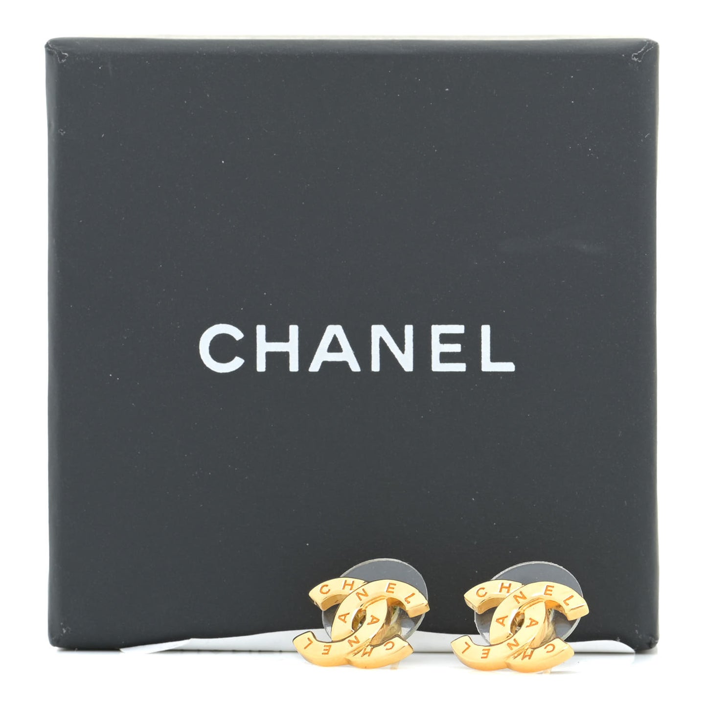 Metal CC Paris Button Stud Earrings Gold
