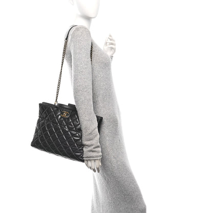 Chanel Calfskin Quilted Large Gold Bar Top Handle Tote Dark Navy Blue 2 of 10