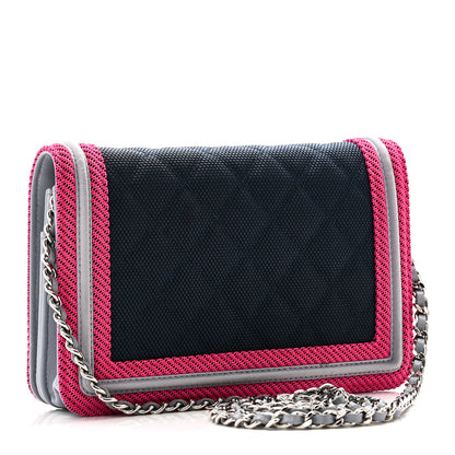 Chanel Canvas Quilted Fluo Boy Wallet On Chain WOC Dark Navy Fuchsia Grey 3 of 11