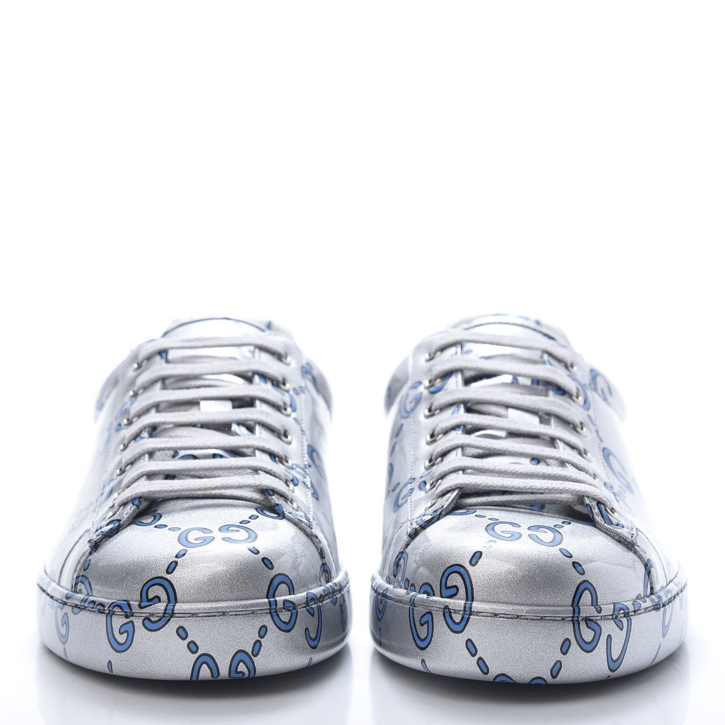 Miro Rubber Wax GucciGhost Print Mens New Ace Sneakers 8.5 Silver