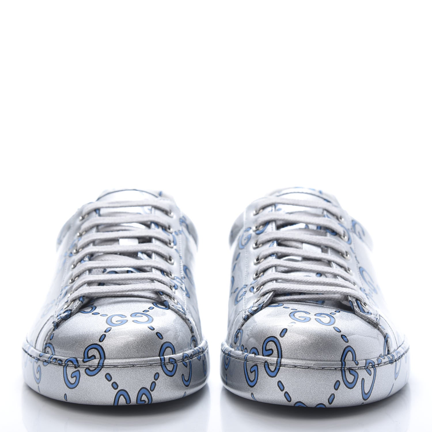 Gucci Miro Rubber Wax GucciGhost Print Mens New Ace Sneakers 8.5 Silver 2 of 8