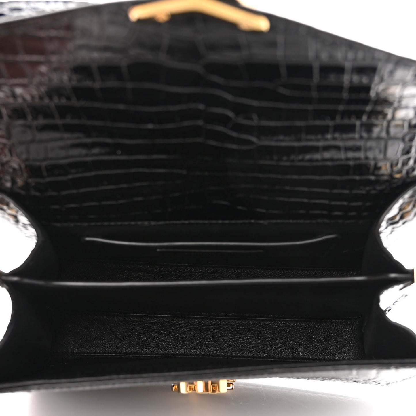 Calfskin Crocodile Embossed Mini Classic Monogram Cassandra Top Handle Black