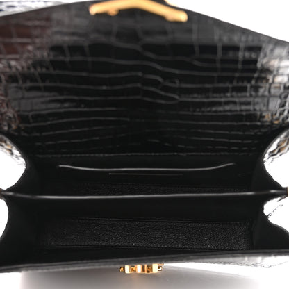 Saint Laurent Calfskin Crocodile Embossed Mini Classic Monogram Cassandra Top Handle Black 6 of 12