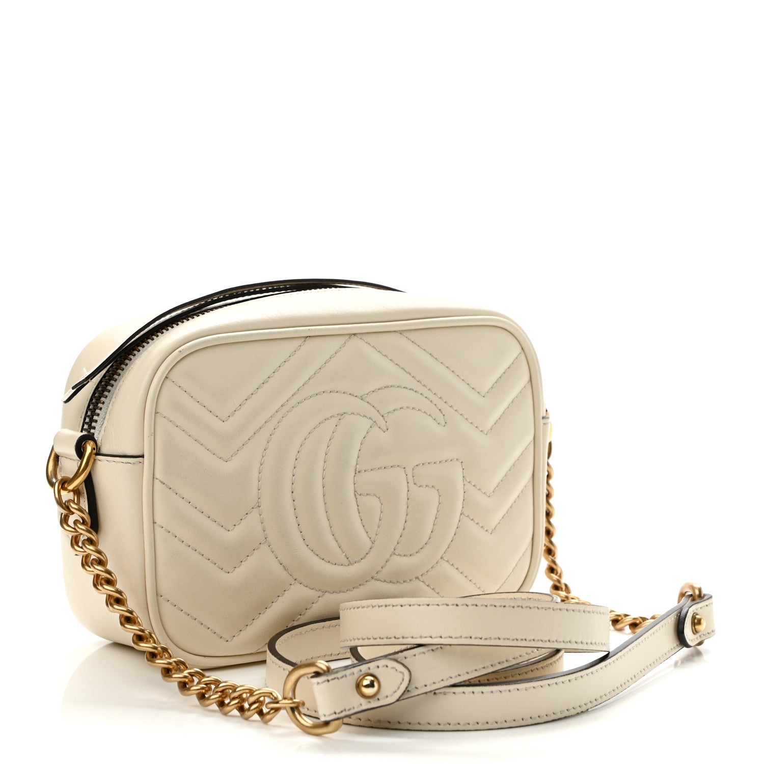 Gucci Calfskin Matelasse Mini GG Marmont Chain Shoulder Bag White 3 of 19