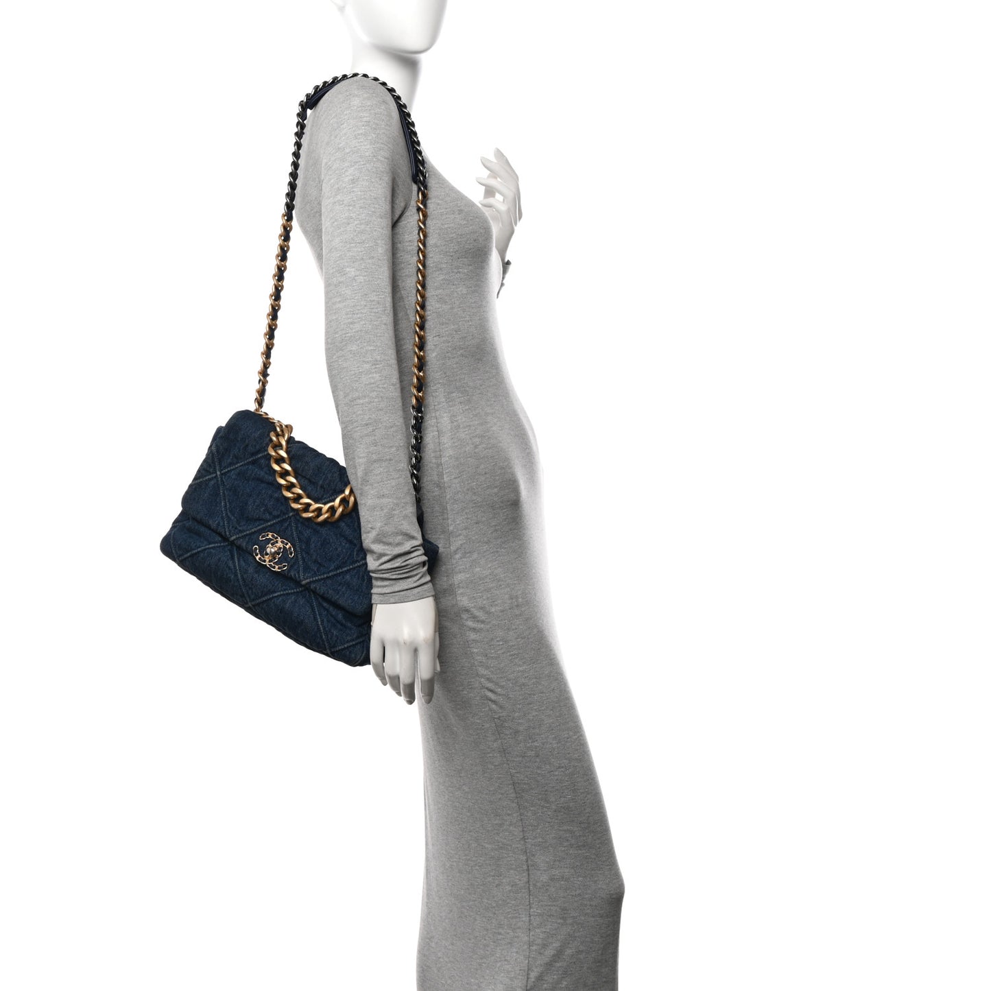 Denim Quilted Large Chanel 19 Flap Blue